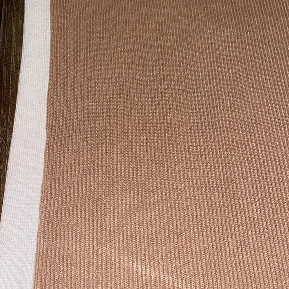 JLUXLABEL Tan White Ribbed Knit Fall Midi Skirt Split Back S - Picture 5 of 10